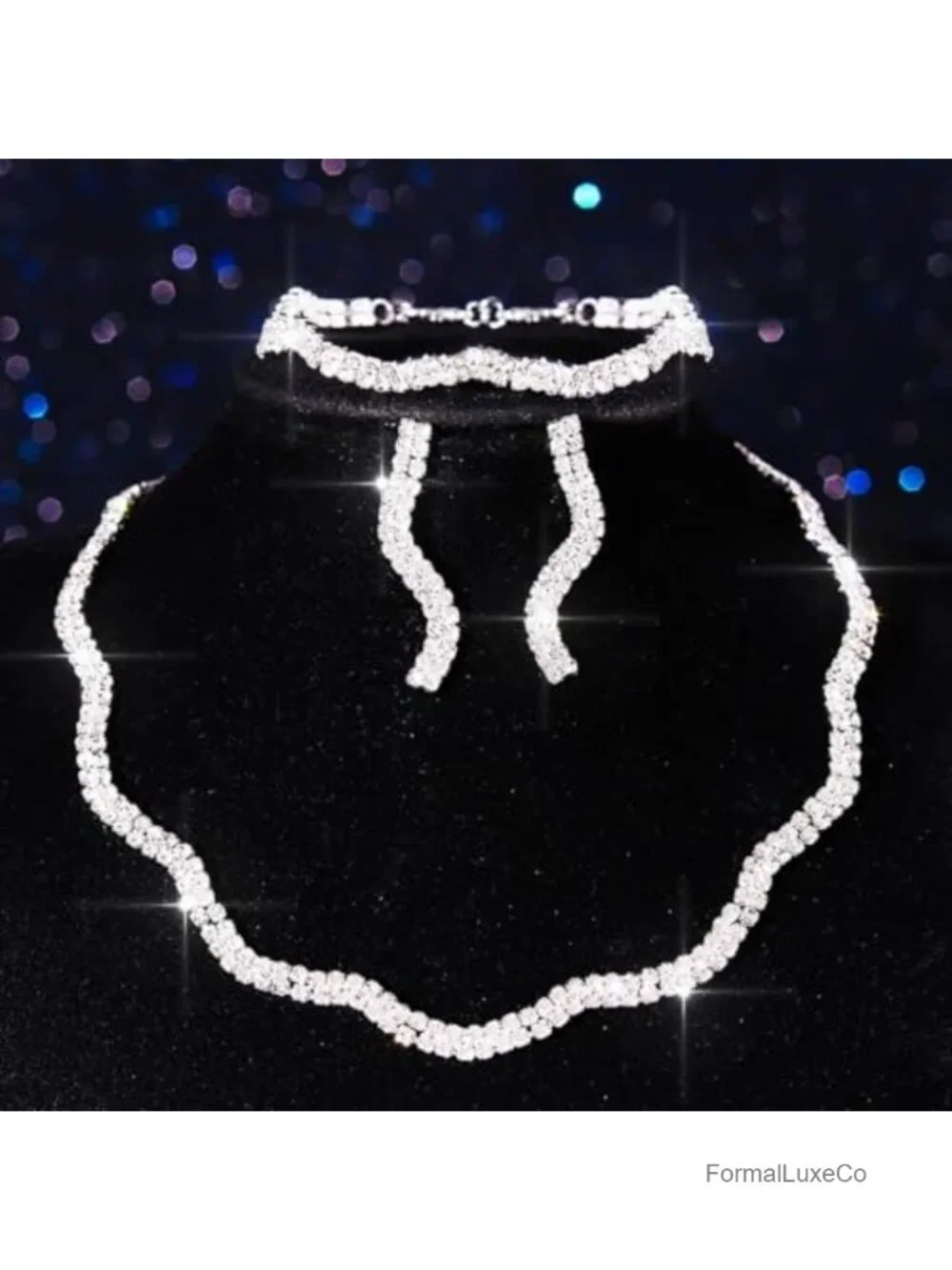 Rhinestone Bridal Wedding Jewelry Set Choker Necklace Earrings Bracelet